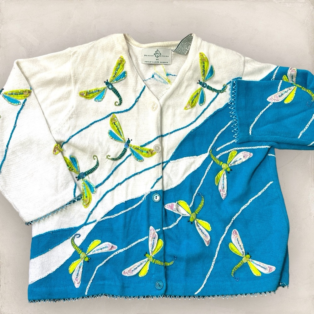 90s vintage Design Options by Philip and Jane Gordon Dragonfly cardigan